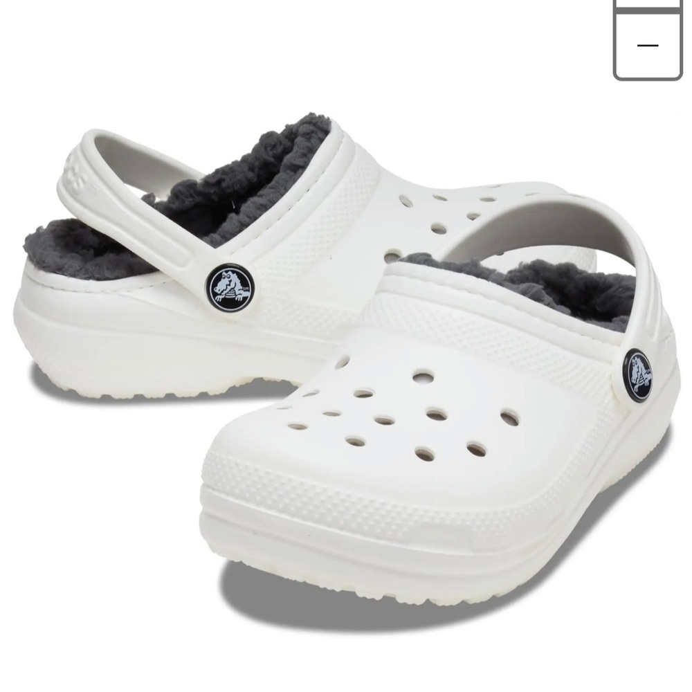 CROCS Classic Lined Clogs White w/ Fleece Grey Lining Size 10 C
